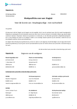 Werkpostfiche stagiair verpleegkundige verblijfsafdeling met nachtarbeid