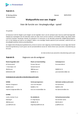 Werkpostfiche stagiair verpleegkunde spoed