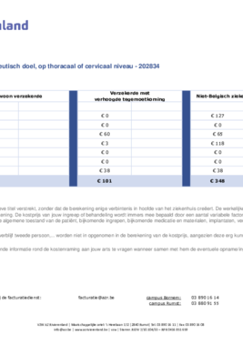 202834 Prijsraming Epidurale infiltratie met therapeutisch doel op thoracaal of cervicaal niveau