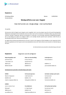 Werkpostfiche stagiair zorgkundige geriatrie