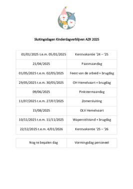 Sluitingsdagen 2025