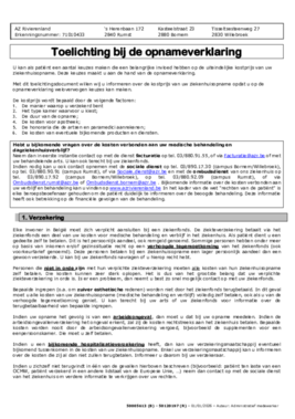 Toelichting bij de opnameverklaring