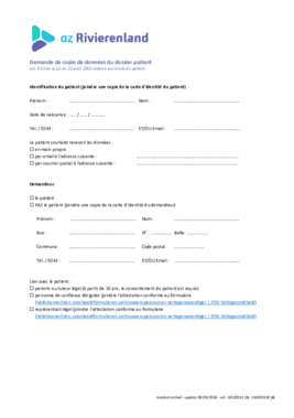 Aanvraag inzage of afschrift medische informatie FRANS